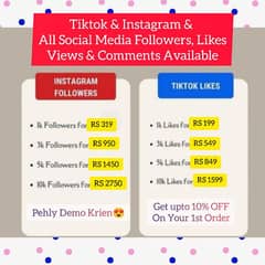 Tiktok Instagram and Facebook Likes Followers Views Comments