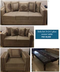 Sofa Set with Centre Table plus 10 cushions (Price Negotiable)