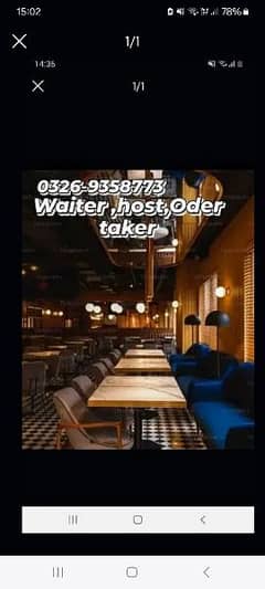 restaurant staff required cashier oder taker waiyer chinese chief