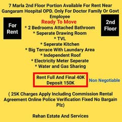 8Marla 2nd Floor Portion Available For Rent Near Gangaram Hospital OPD