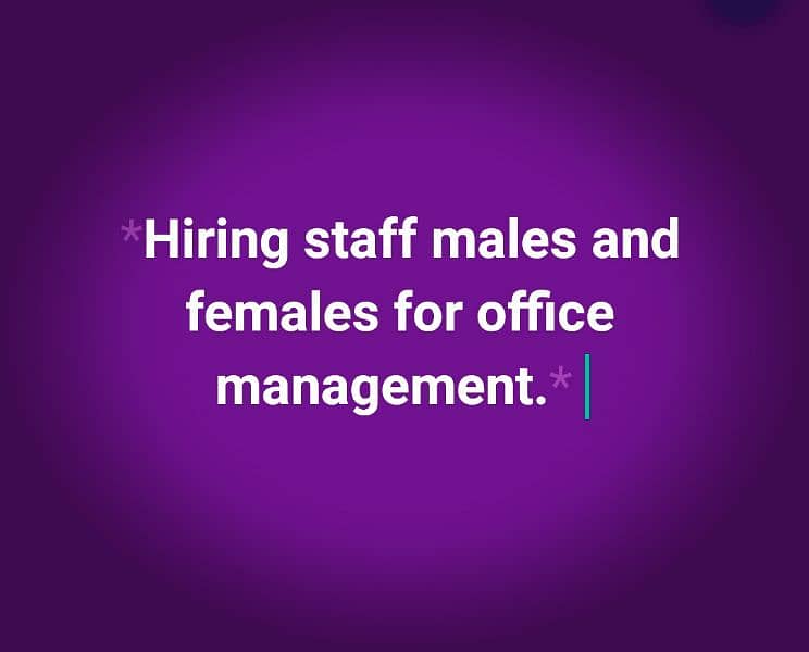 Required Male and Female staff. 0