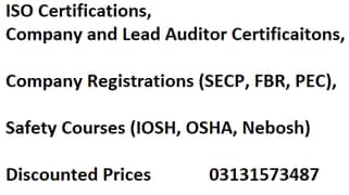 Certifications (ISO, FBR, SECP, PEC, IOSH, Osha)