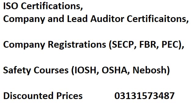 Certifications (ISO, FBR, SECP, PEC, IOSH, Osha) 0