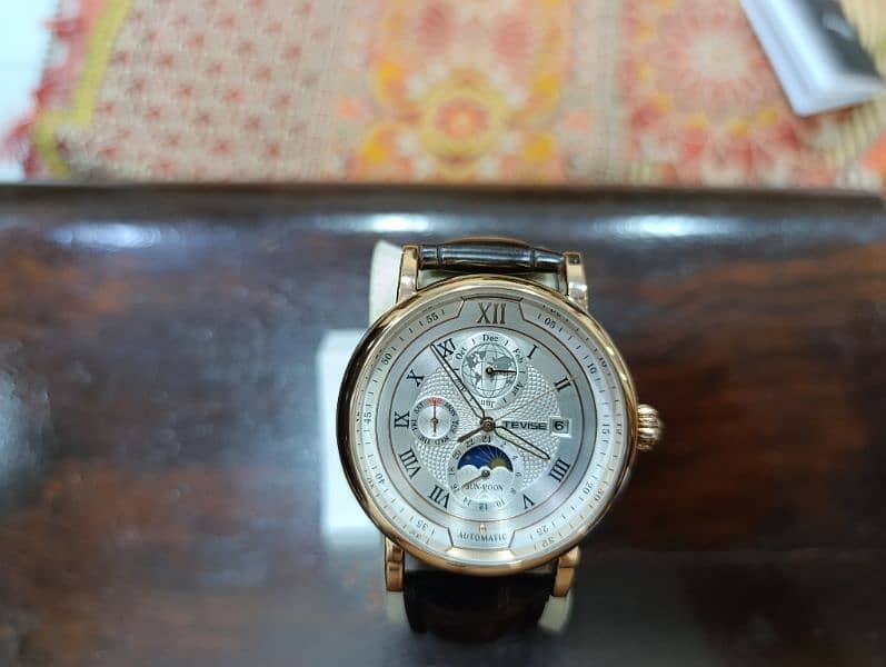 Original Tevise Automatic Rose Gold Plated Moon Graph Watch 3