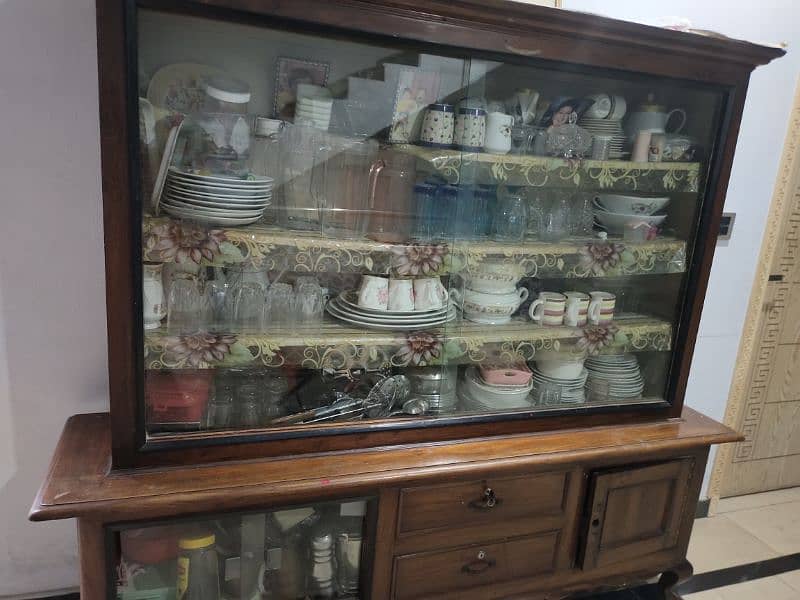 real wooden slide glass door showcase almari in good condition 0