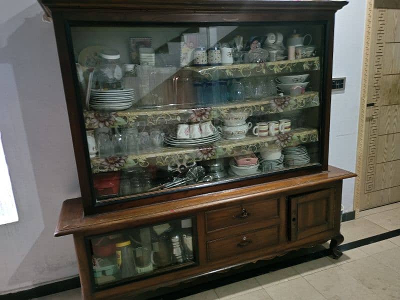 real wooden slide glass door showcase almari in good condition 1