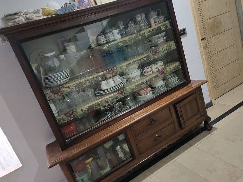 real wooden slide glass door showcase almari in good condition 2