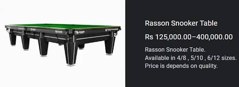 All  Snooker | Pool | INDOOR TABLE | 4/8 , 5/10 , 6/12 | Rasson | Star