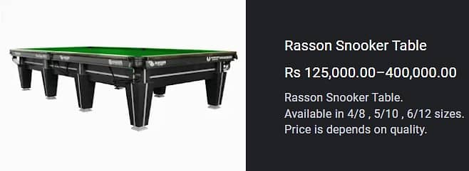 All  Snooker | Pool | INDOOR TABLE | 4/8 , 5/10 , 6/12 | Rasson | Star 0