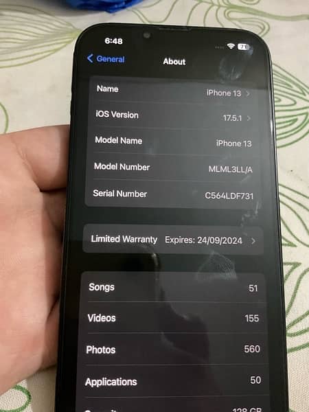 iphone 13jv 128gb 100% health in apple warranty esim time 2months 6