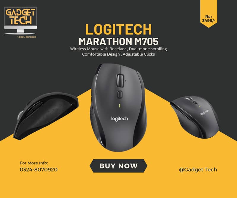 Logitech Marathon M705 Wireless Mouse With Receiver Comfort Dual Scrol 0