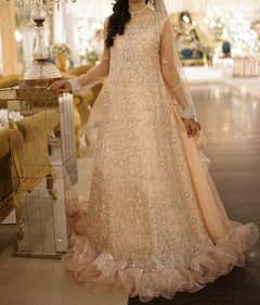 bridal frilled maxi, walima dress, nikkah dress (pink peach) 0
