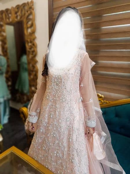 bridal frilled maxi, walima dress, nikkah dress (pink peach) 2