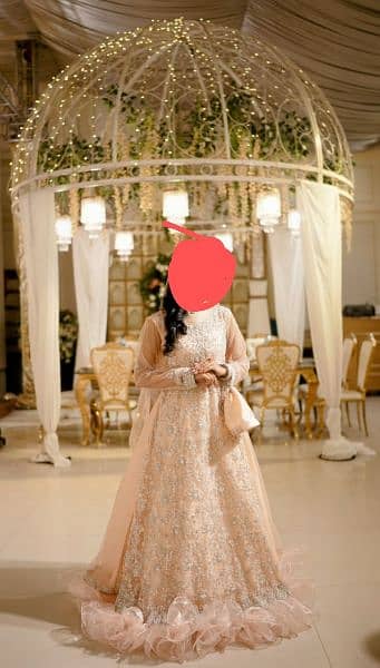 bridal frilled maxi, walima dress, nikkah dress (pink peach) 4