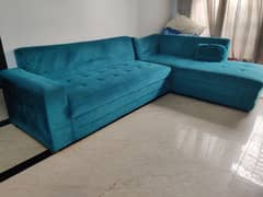 Blue L-shaped sofa