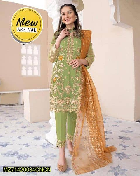 women's stitched Organza Embroidered Suit 11