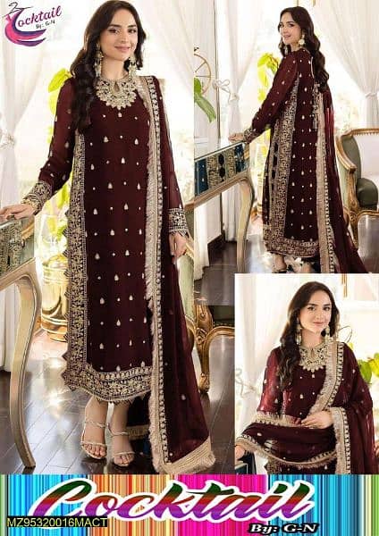 women's stitched Organza Embroidered Suit 14