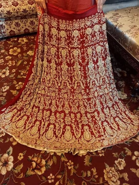 Red maroon chiffon bridal lehnga 4