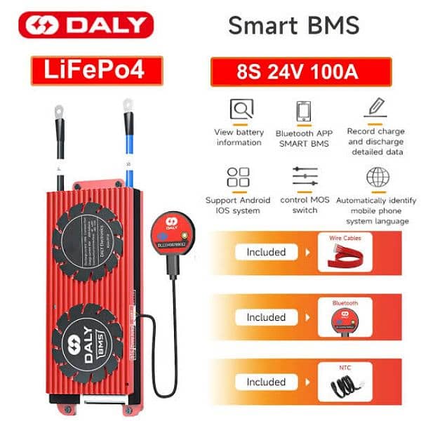 DALY Lifepo4 BMS 8S 24V 100A Smart BMS In Pakistan 1