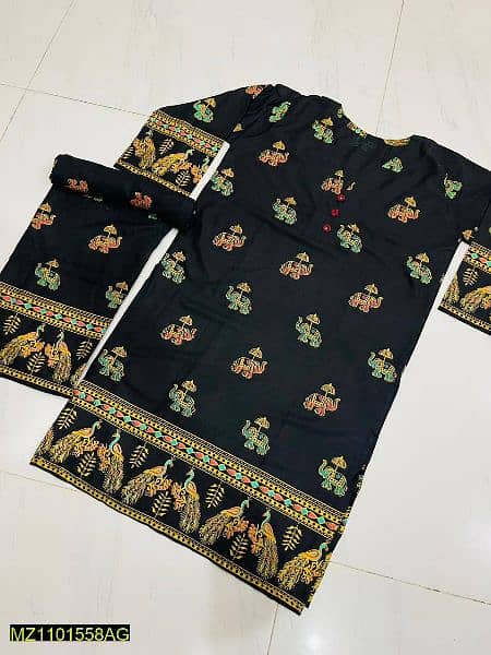 2 pieces women stitched linen block printed suit 3