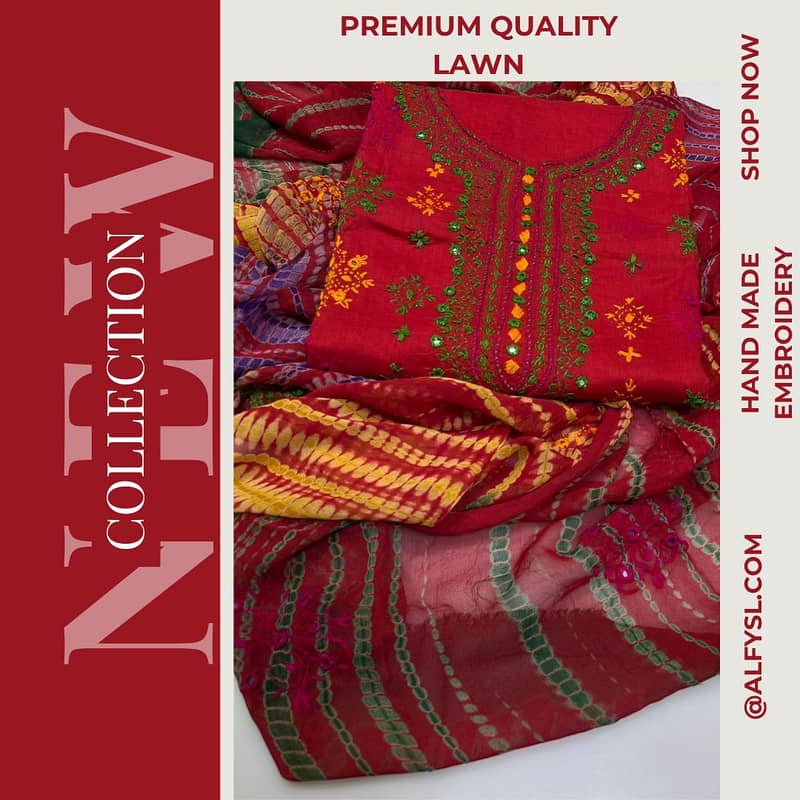 Beautifull 3pc Handmade Emboidery premium quality lawn suits 1