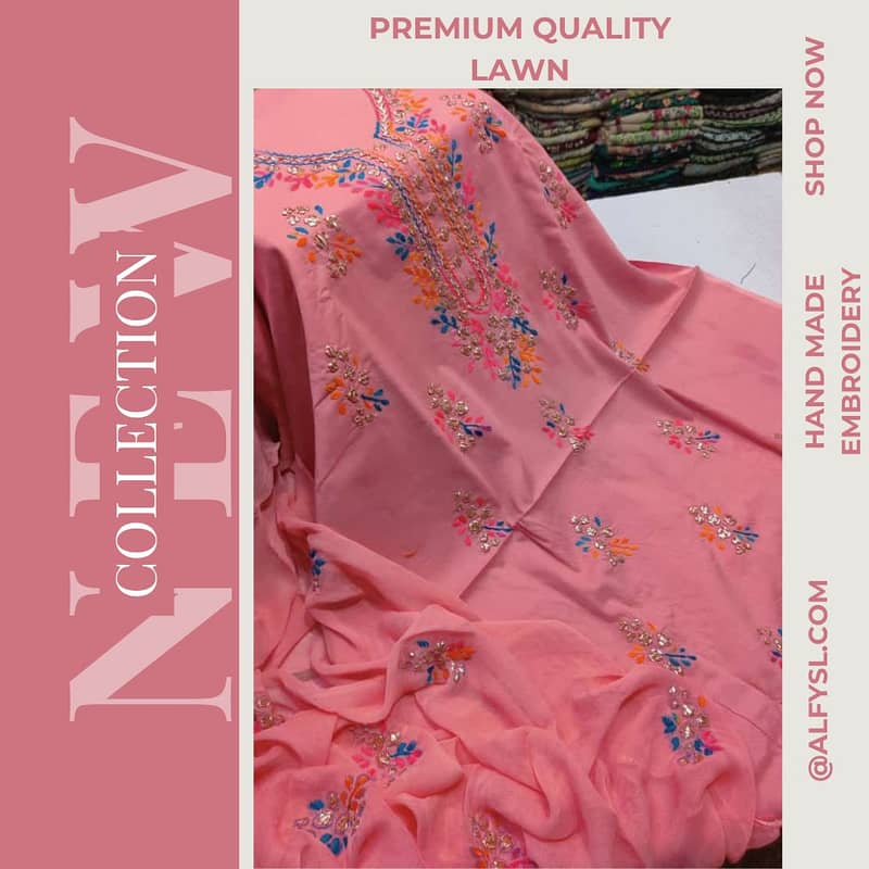 Beautifull 3pc Handmade Emboidery premium quality lawn suits 3