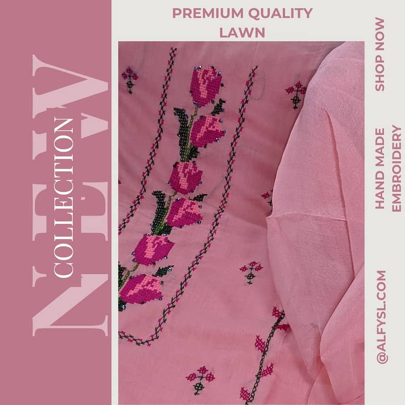 Beautifull 3pc Handmade Emboidery premium quality lawn suits 4