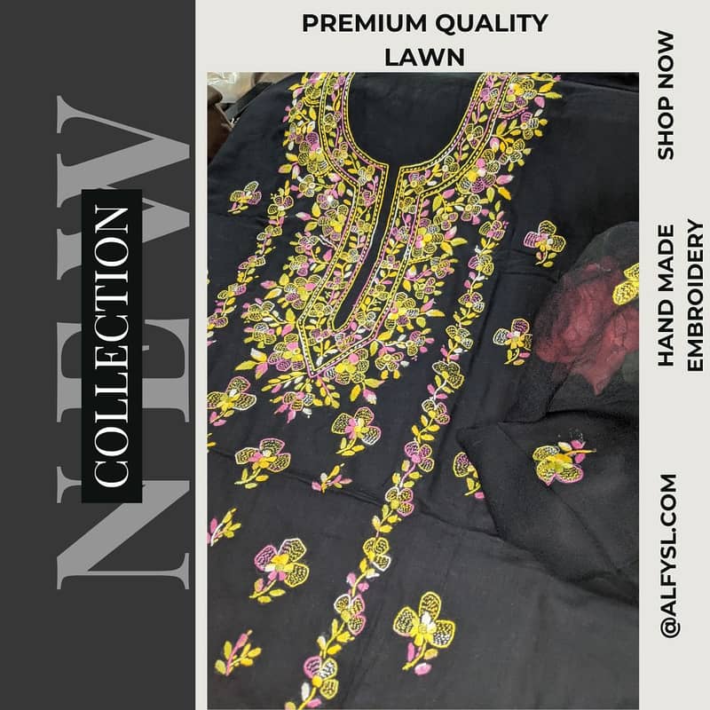 Beautifull 3pc Handmade Emboidery premium quality lawn suits 5
