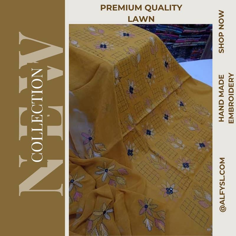 Beautifull 3pc Handmade Emboidery premium quality lawn suits 7