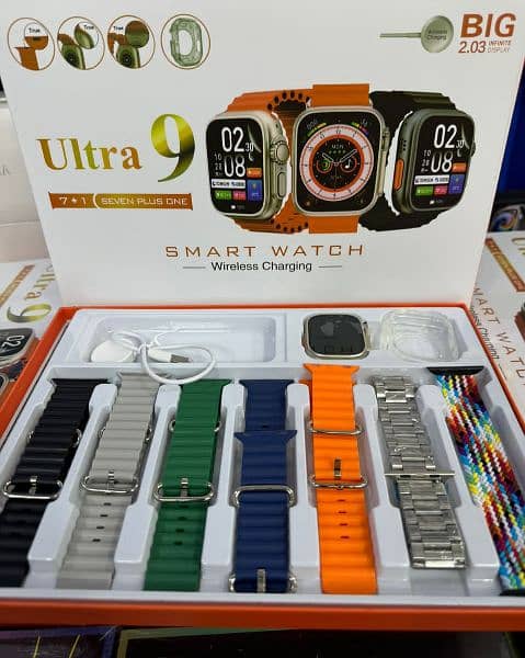 Ultra 9 (Seven Plus One) Smart Watch|| Wireless charging|| 7 strap|| 9
