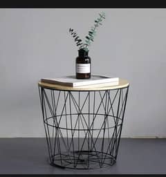METAL WIRE REMOVABLE WOOD TOP FOLDABLE ROUND COFFEE SIDE TABLE STORAGE