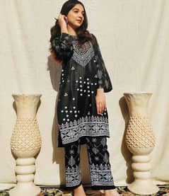 2 Pcs Women Arabic Lawn Stitched Suit