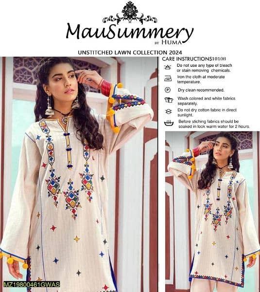 2 Pcs Embroidered Lawn Unstitched Suit 0