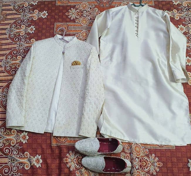 Groom Dress, Open coat, Kurta Shalwar kameez, shoes 3