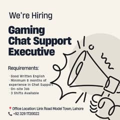 Gaming Chat Support Executive