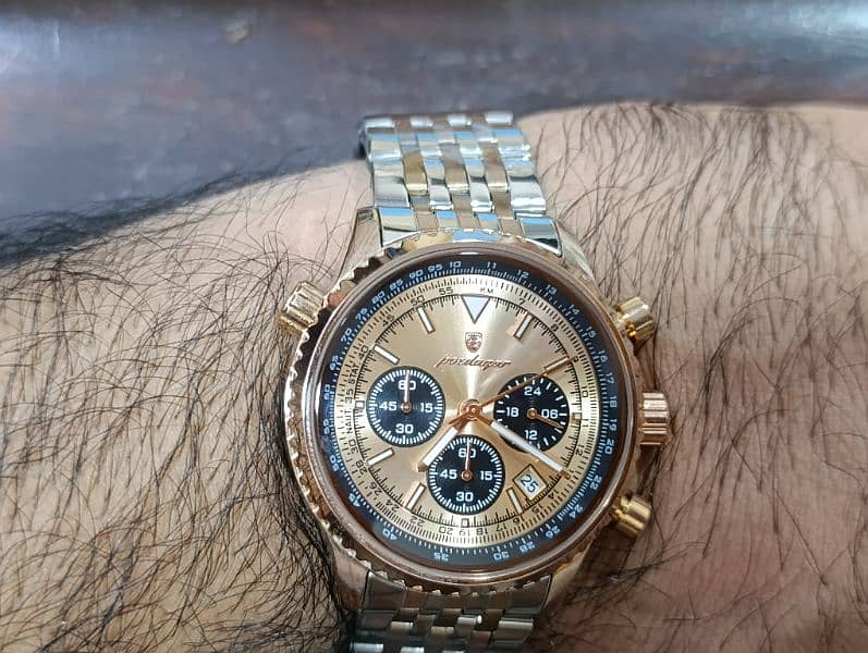 Breitling Styled Peodager Rose Gold Plated chronograph date full set 1