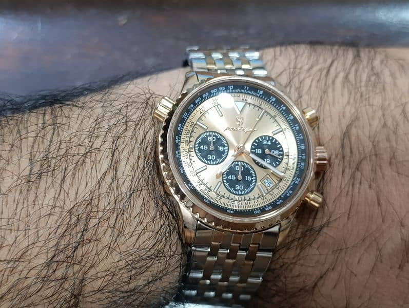 Breitling Styled Peodager Rose Gold Plated chronograph date full set 2