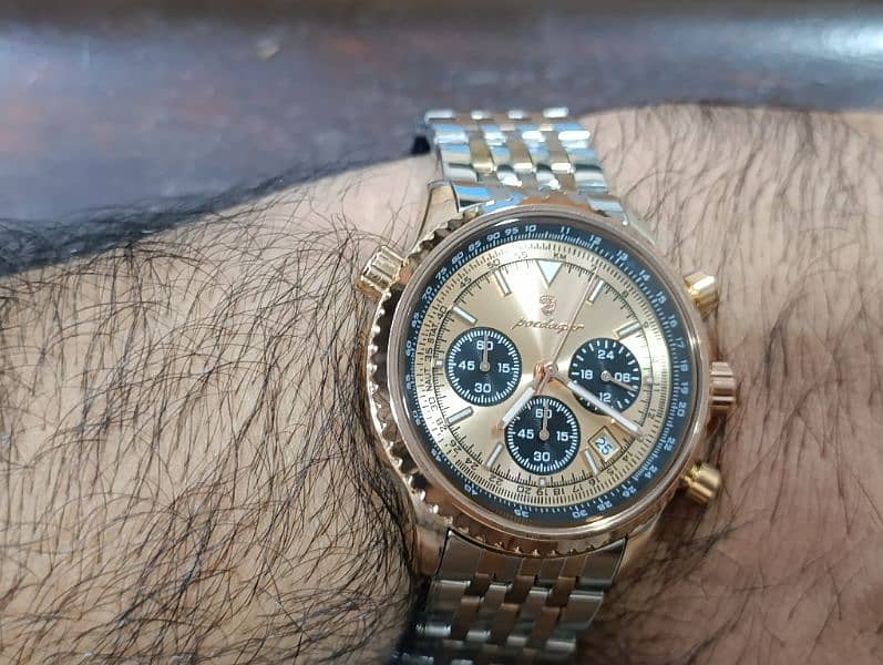 Breitling Styled Peodager Rose Gold Plated chronograph date full set 3