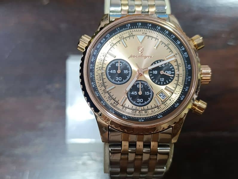 Breitling Styled Peodager Rose Gold Plated chronograph date full set 9