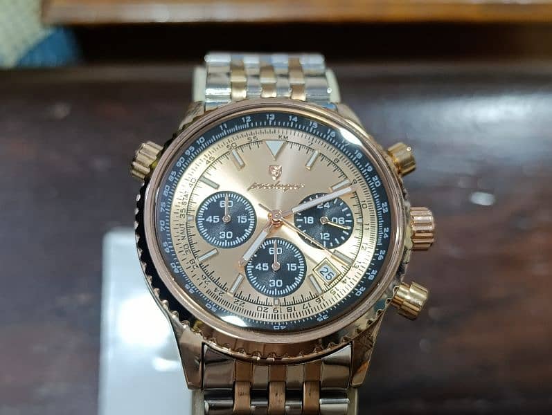 Breitling Styled Peodager Rose Gold Plated chronograph date full set 10
