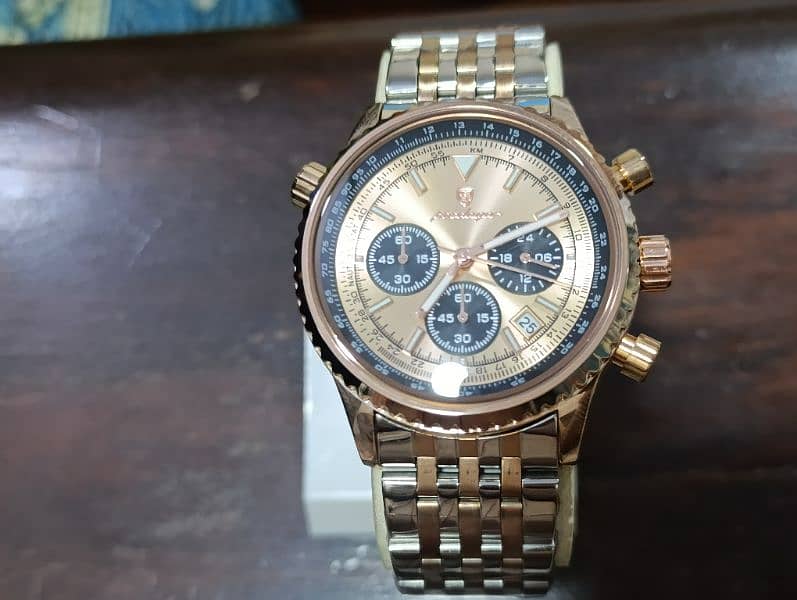 Breitling Styled Peodager Rose Gold Plated chronograph date full set 11