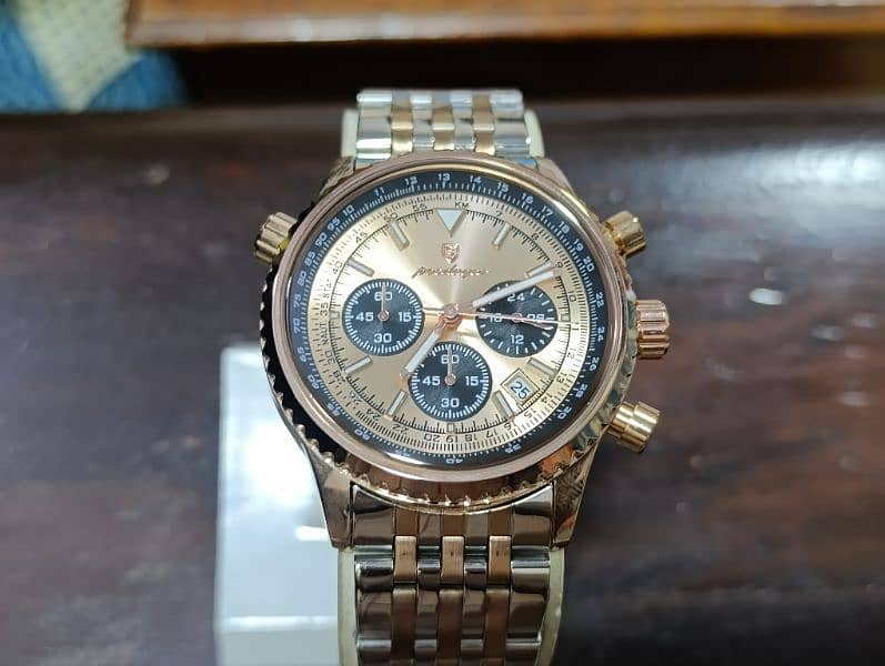 Breitling Styled Peodager Rose Gold Plated chronograph date full set 12