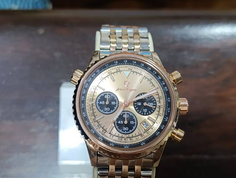 Breitling Styled Peodager Rose Gold Plated chronograph date full set 13