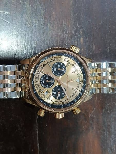 Breitling Styled Peodager Rose Gold Plated chronograph date full set 14