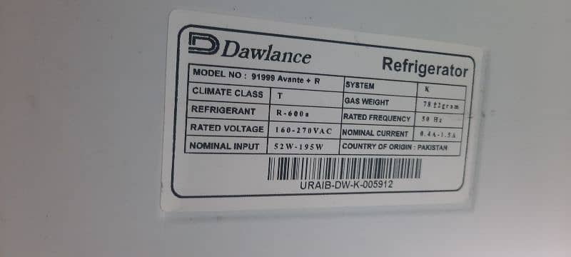 Dawlance Double door refrigerator Model number 91999 Avante + R 9