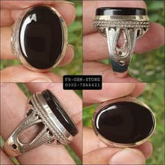 Natural Jet Black Aqeeq Stone Irani Design Chandi Ring