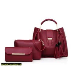 3 Pcs Women's PU Leather Plain Handbage