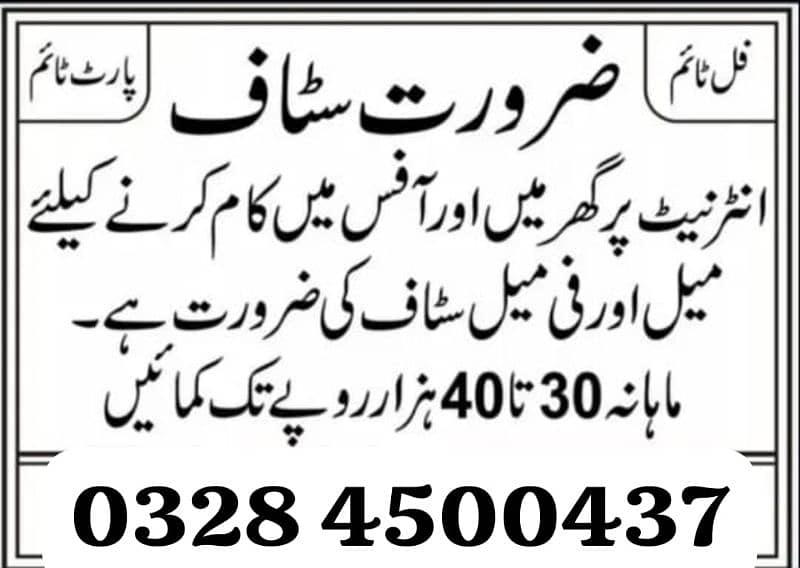 staff required for part time and full time online work 0