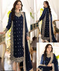 3 pcs women's stitched crinkle chiffon embroidered suit