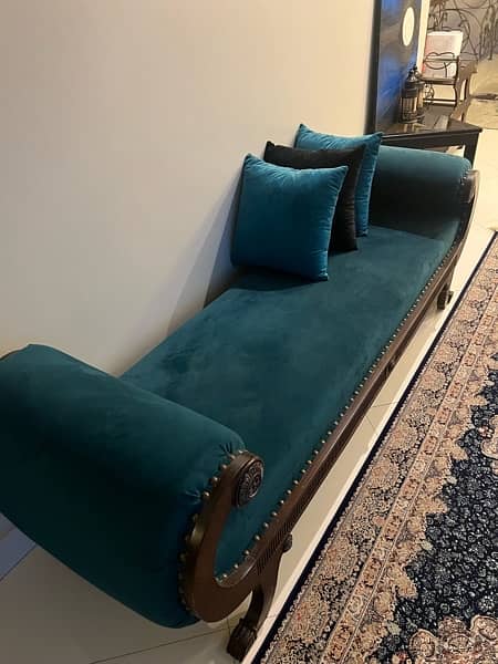 greenish blue Dewan with cushions 1